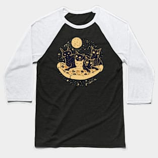 Retro futuristic cats on pizzas in space Baseball T-Shirt